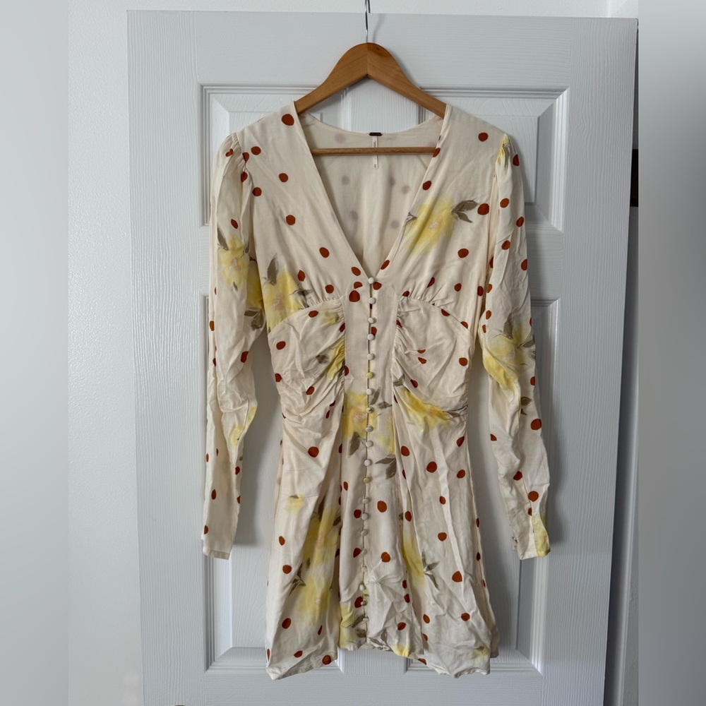 Free people Cream and Yellow Floral Long Sleeve Dress
